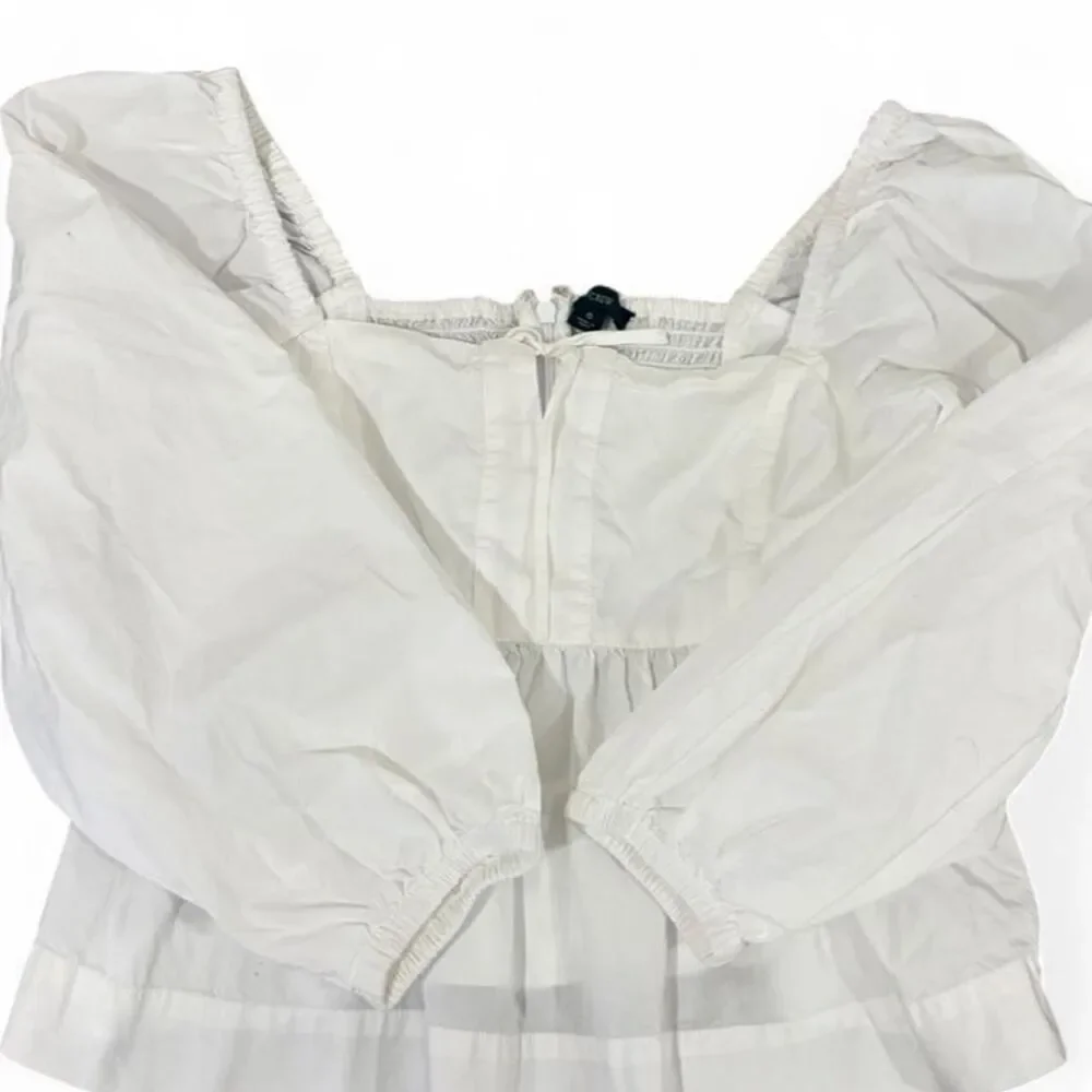 J.Crew White Cotton Puff Sleeve Peplum Top Size 6 Square Neck Cottagecore Blouse